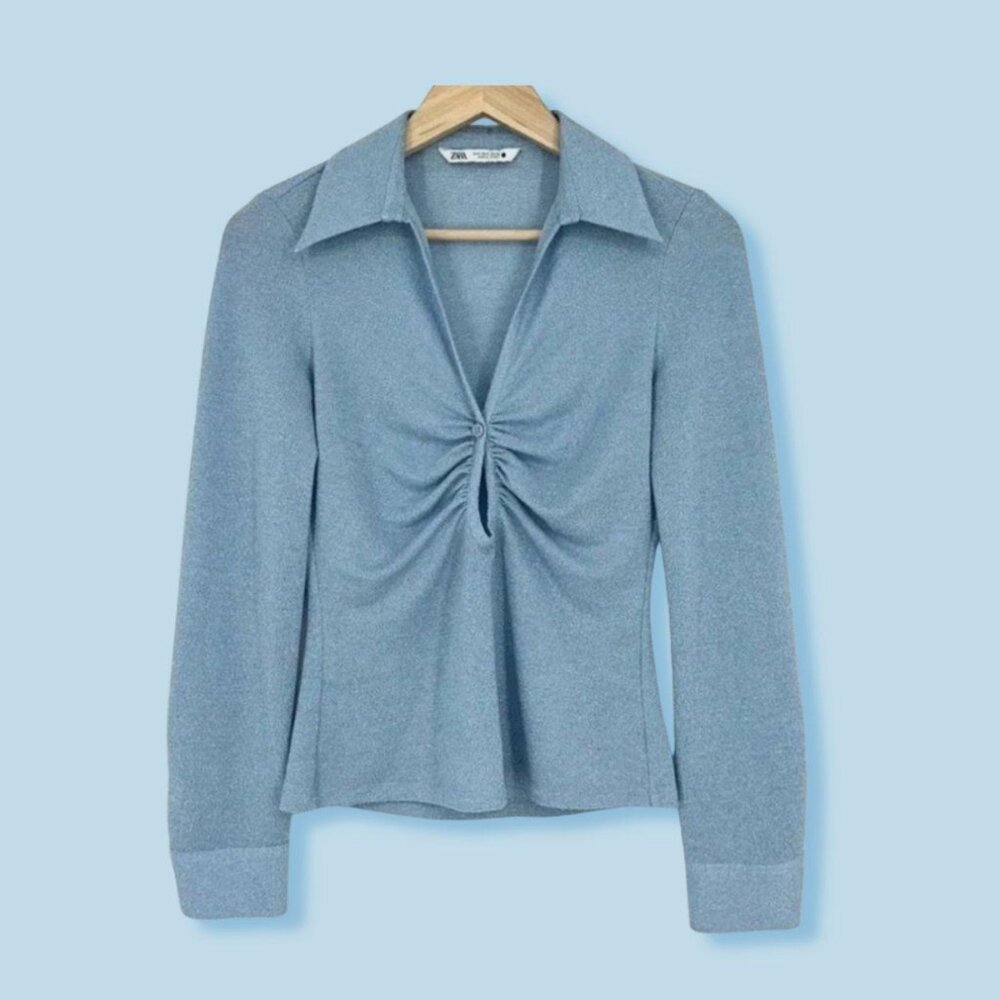Zara Women's Blue Cutout Top